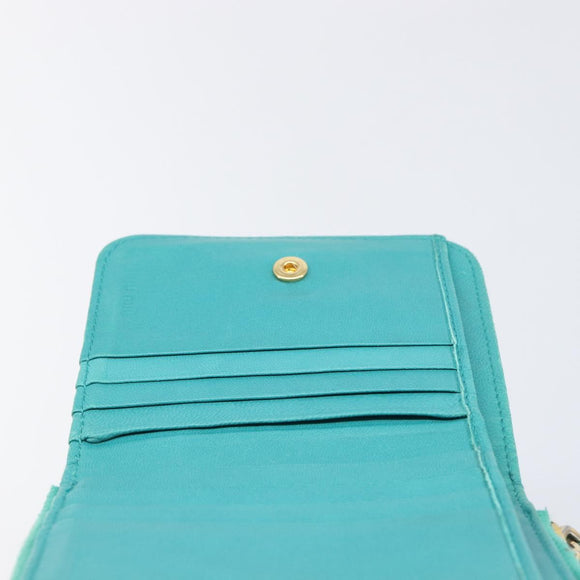 Miu Miu Wallet Leather Turquoise Blue Gold Auth 200003