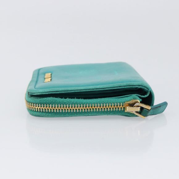 Miu Miu Wallet Leather Turquoise Blue Gold Auth 200003