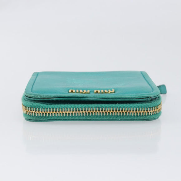 Miu Miu Wallet Leather Turquoise Blue Gold Auth 200003