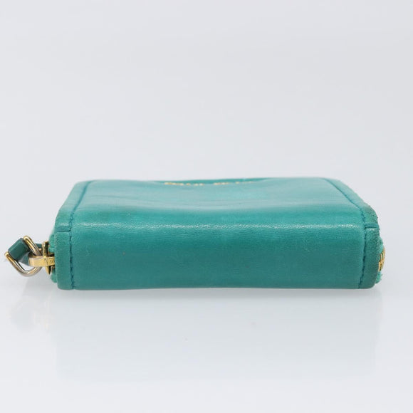 Miu Miu Wallet Leather Turquoise Blue Gold Auth 200003