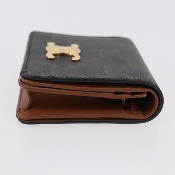 CELINE Triomphe Wallet PVC Gold Dark Brown Auth 200004M