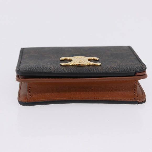 CELINE Triomphe Wallet PVC Gold Dark Brown Auth 200004M