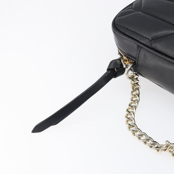 Jimmy Choo Chain Shoulder Bag Leather Black Gold Auth 200006A
