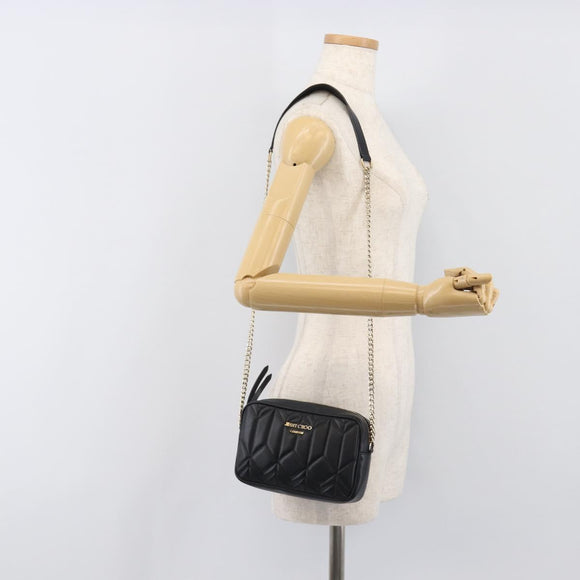 Jimmy Choo Chain Shoulder Bag Leather Black Gold Auth 200006A