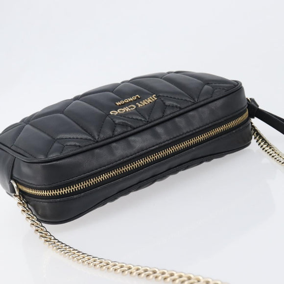 Jimmy Choo Chain Shoulder Bag Leather Black Gold Auth 200006A