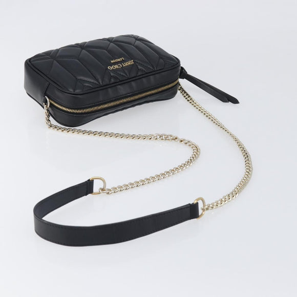 Jimmy Choo Chain Shoulder Bag Leather Black Gold Auth 200006A