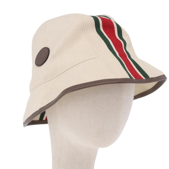 GUCCI Web Sherry Line Hat Canvas L Beige Auth 200007M