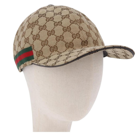 GUCCI GG Canvas Web Sherry Line Hat L Beige Auth 200008M