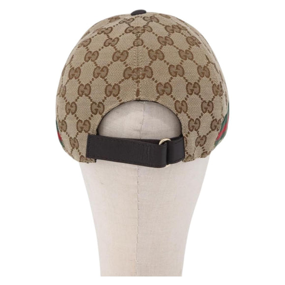 GUCCI GG Canvas Web Sherry Line Hat L Beige Auth 200008M