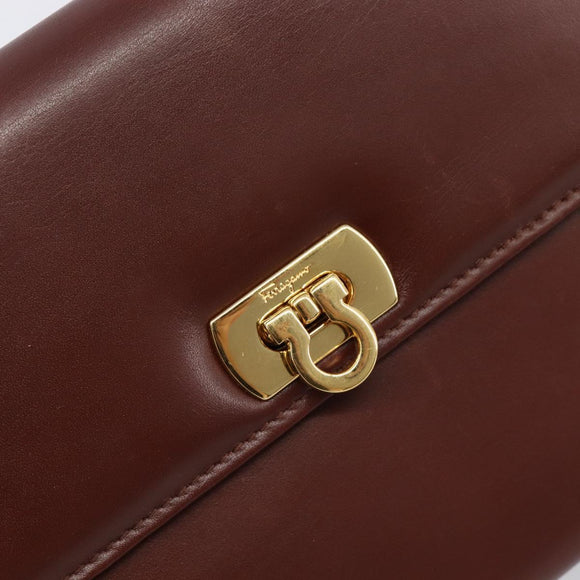 Salvatore Ferragamo Clutch Bag Leather Brown Gold Auth 200009