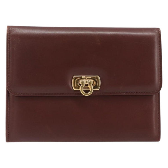 Salvatore Ferragamo Clutch Bag Leather Brown Gold Auth 200009