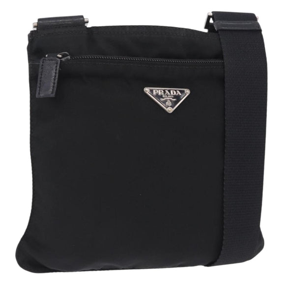 PRADA Shoulder Bag Nylon Black Silver Auth 200013A