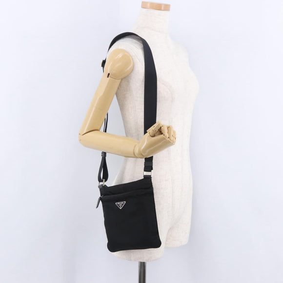 PRADA Shoulder Bag Nylon Black Silver Auth 200013A