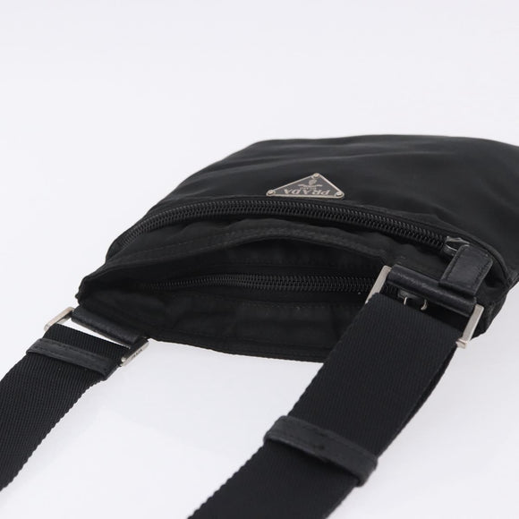 PRADA Shoulder Bag Nylon Black Silver Auth 200013A