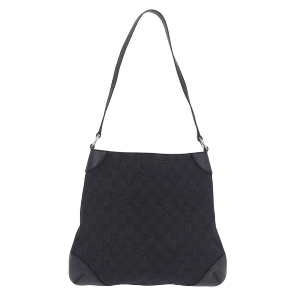 GUCCI GG Canvas Shoulder Bag Black Silver 196140 Auth 200016A