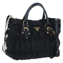 PRADA Hand Bag Nylon 2way Black Gold Auth 200017V-1
