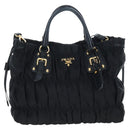 PRADA Hand Bag Nylon 2way Black Gold Auth 200017V-13