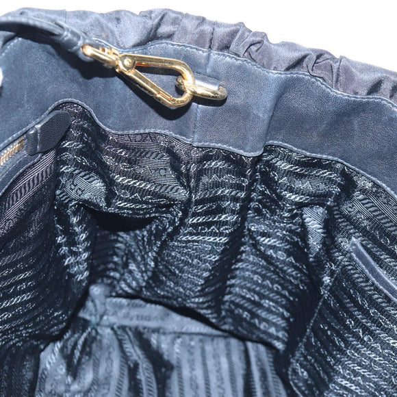 PRADA Hand Bag Nylon 2way Black Gold Auth 200017V