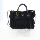 PRADA Hand Bag Nylon 2way Black Gold Auth 200017V-12