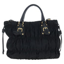 PRADA Hand Bag Nylon 2way Black Gold Auth 200017V-2