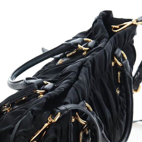 PRADA Hand Bag Nylon 2way Black Gold Auth 200017V