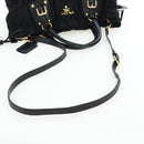 PRADA Hand Bag Nylon 2way Black Gold Auth 200017V-8