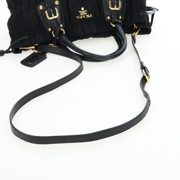 PRADA Hand Bag Nylon 2way Black Gold Auth 200017V