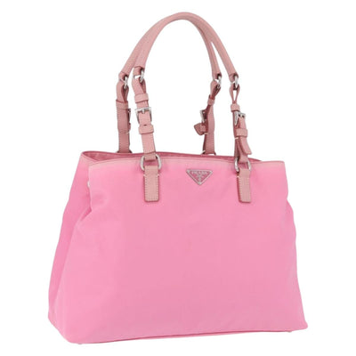 PRADA Hand Bag Nylon Pink Silver Auth 200050A
