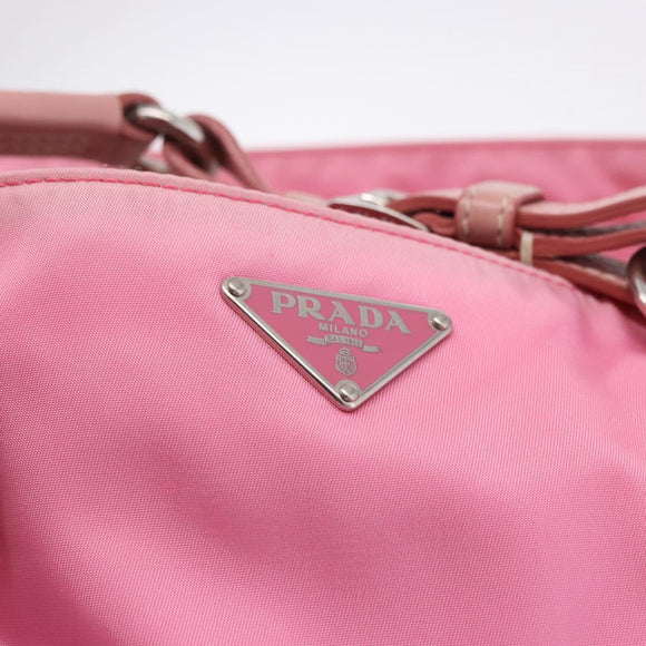 PRADA Hand Bag Nylon Pink Silver Auth 200050A