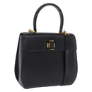 Salvatore Ferragamo Gancini Hand Bag Leather 2way Black Gold Auth 200051A-1