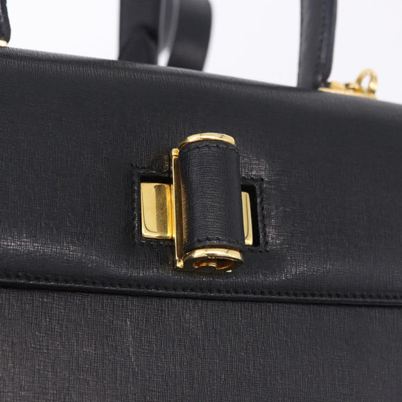 Salvatore Ferragamo Gancini Hand Bag Leather 2way Black Gold Auth 200051A