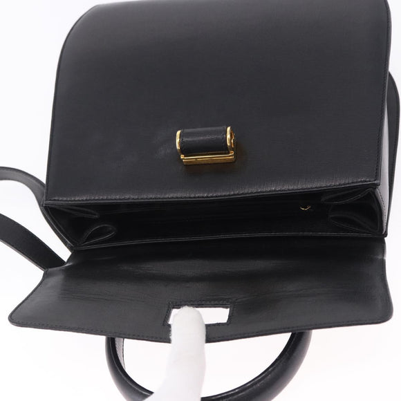 Salvatore Ferragamo Gancini Hand Bag Leather 2way Black Gold Auth 200051A