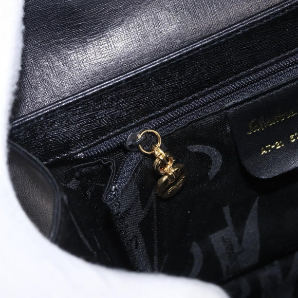 Salvatore Ferragamo Gancini Hand Bag Leather 2way Black Gold Auth 200051A
