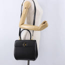 Salvatore Ferragamo Gancini Hand Bag Leather 2way Black Gold Auth 200051A-27