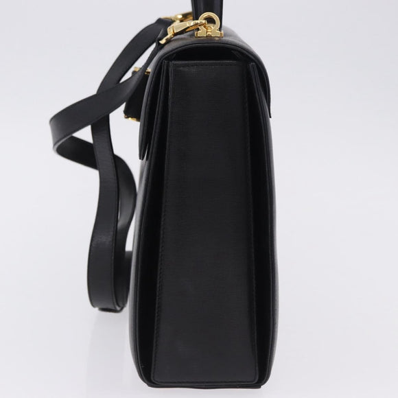 Salvatore Ferragamo Gancini Hand Bag Leather 2way Black Gold Auth 200051A