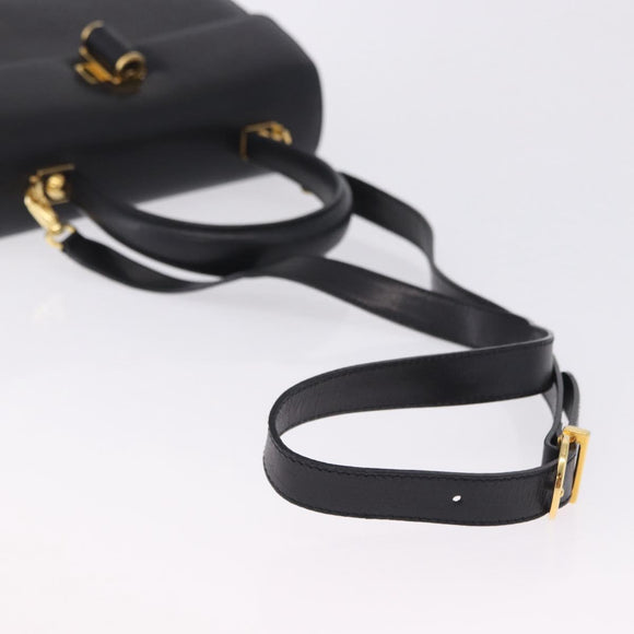 Salvatore Ferragamo Gancini Hand Bag Leather 2way Black Gold Auth 200051A