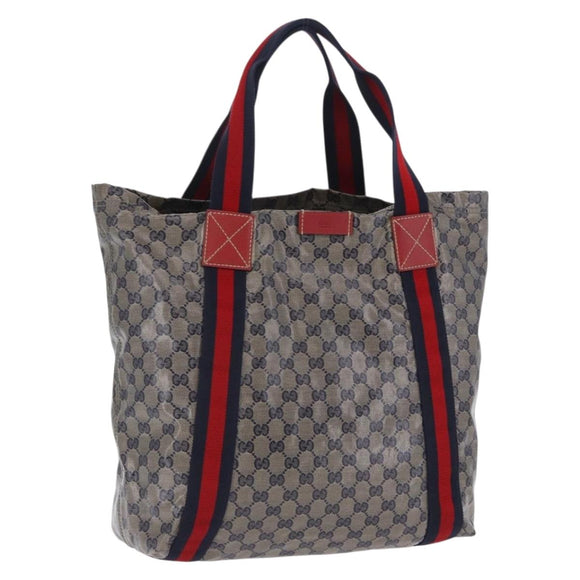 GUCCI GG Crystal Sherry Line Tote Bag Coated Canvas Navy 189669 Auth 200053A