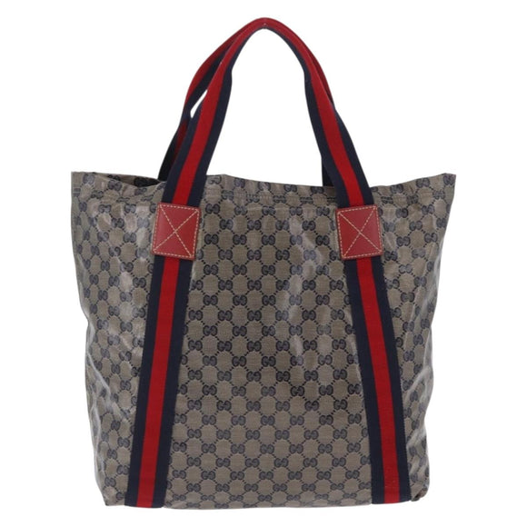GUCCI GG Crystal Sherry Line Tote Bag Coated Canvas Navy 189669 Auth 200053A