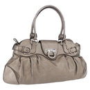 Salvatore Ferragamo Gancini Hand Bag Leather Gold Silver Auth 200055A-1