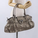 Salvatore Ferragamo Gancini Hand Bag Leather Gold Silver Auth 200055A-23