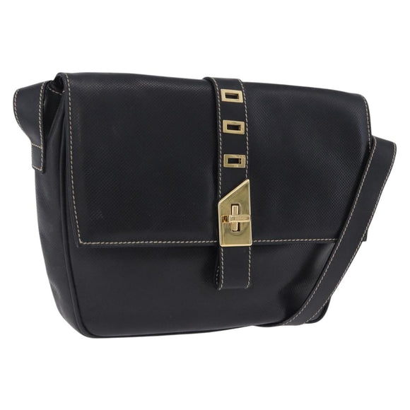 FENDI Shoulder Bag Leather Black Gold Auth 200056