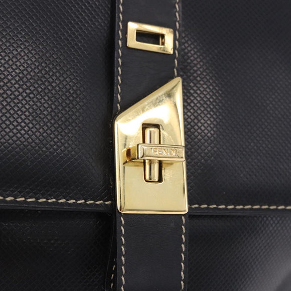 FENDI Shoulder Bag Leather Black Gold Auth 200056