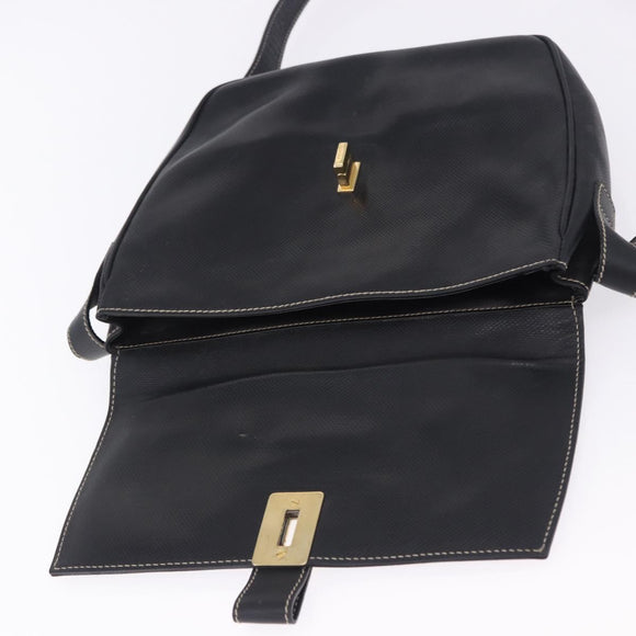 FENDI Shoulder Bag Leather Black Gold Auth 200056