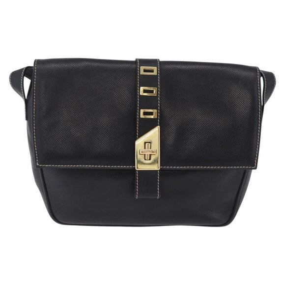 FENDI Shoulder Bag Leather Black Gold Auth 200056