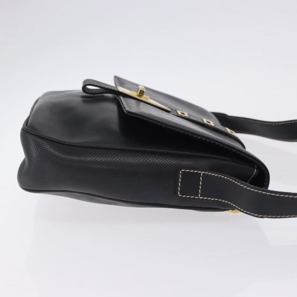 FENDI Shoulder Bag Leather Black Gold Auth 200056