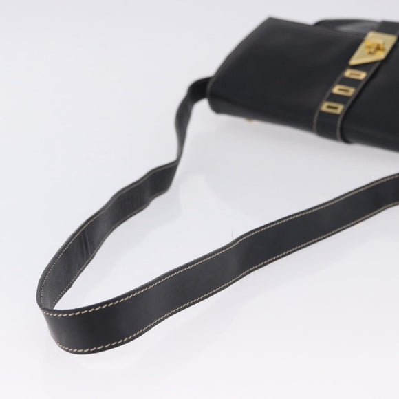 FENDI Shoulder Bag Leather Black Gold Auth 200056