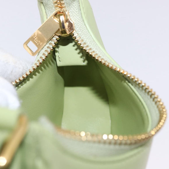CELINE Hand Pouch Mini Ava Hand Bag Leather Green Gold Auth 200058M