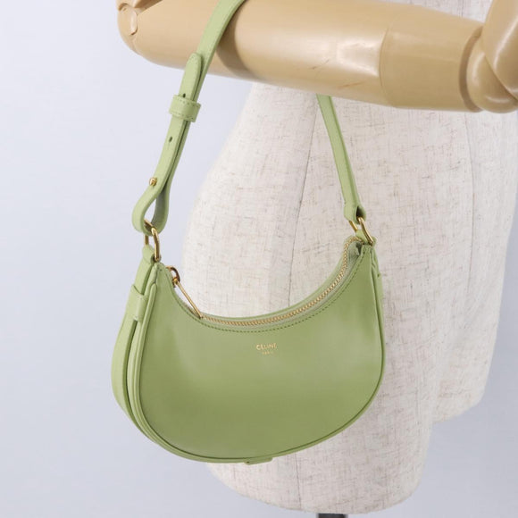 CELINE Hand Pouch Mini Ava Hand Bag Leather Green Gold Auth 200058M