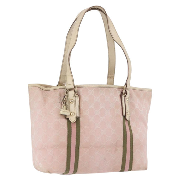 GUCCI GG Canvas Sherry Line Tote Bag Pink Gold 137396 Auth 200059