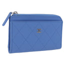 CHANEL Matelasse Fragment Case Wallet Lamb Skin Light Blue CC Auth 200060V-1